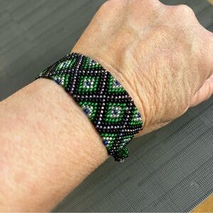 Loom Beaded Bracelet - Geometric Patterned Bracelet - Multicolored